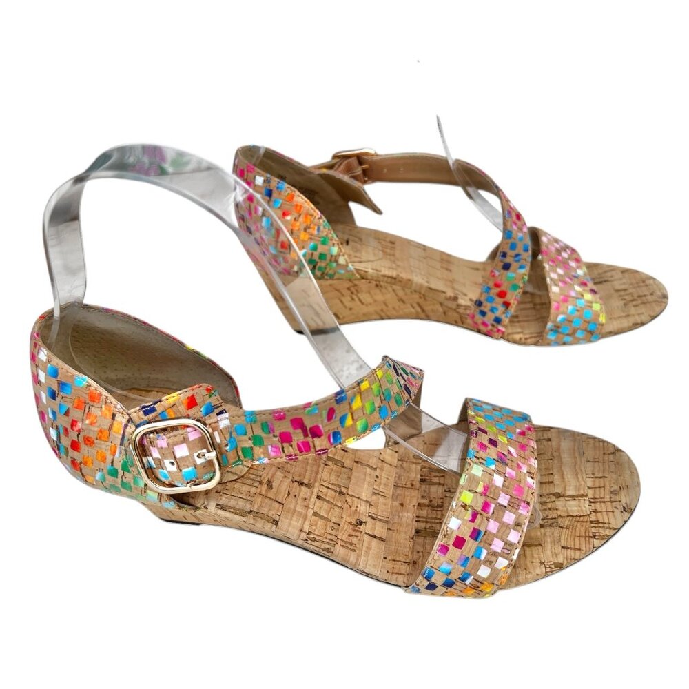 Vaneli Women’s Size 7M Multi-Color Cork Wedge Sandals With Buckle Strap - Picture 2 of 13
